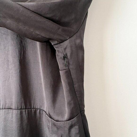 Aritzia Wilfred Evora Backless Long Sleeve Satin Dress Slit Black Size 6 - Picture 7 of 9